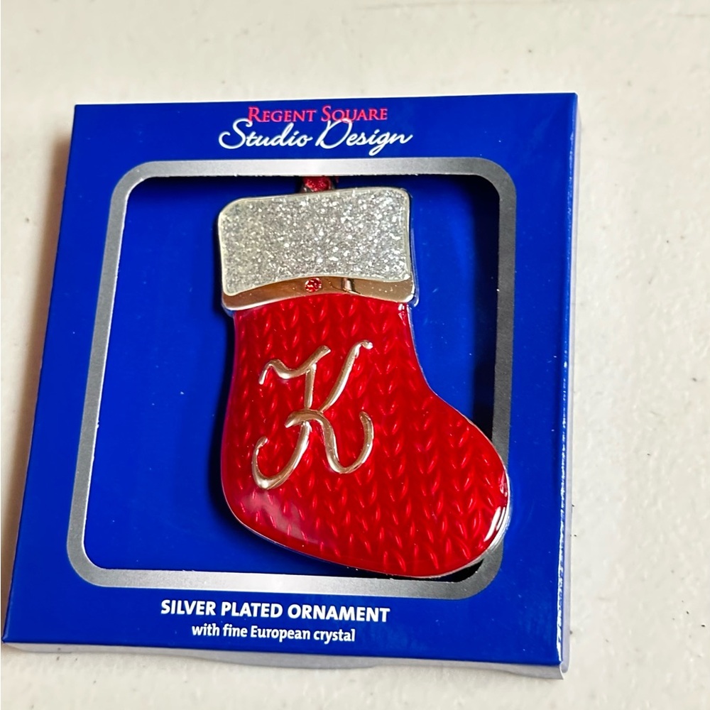 K Letter Silver Plated Christmas Ornament with European Cristal